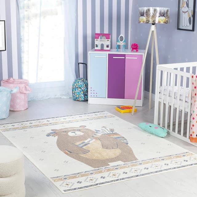 Detalle de Livabliss Bear Washable Kids Rug (120x170 cm) – machine washable animal rug for bedrooms, playrooms and nurseries