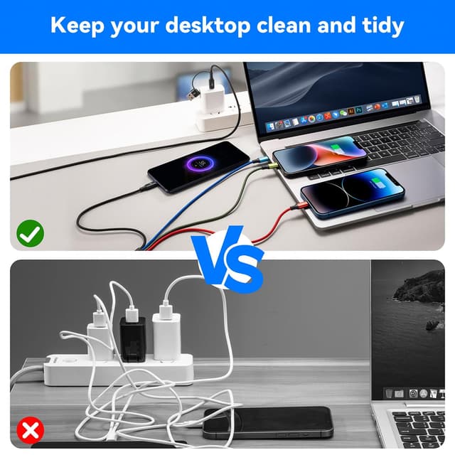 Detalle de MINLU 6 in 1 Multiple Charging Cable (2-Pack, 6Ft) — USB A/C to Lightning, USB-C, and Micro USB