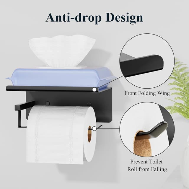 Detalle 2 de Susswiff supporto per carta igienica nero con ripiano e fissaggio senza foratura