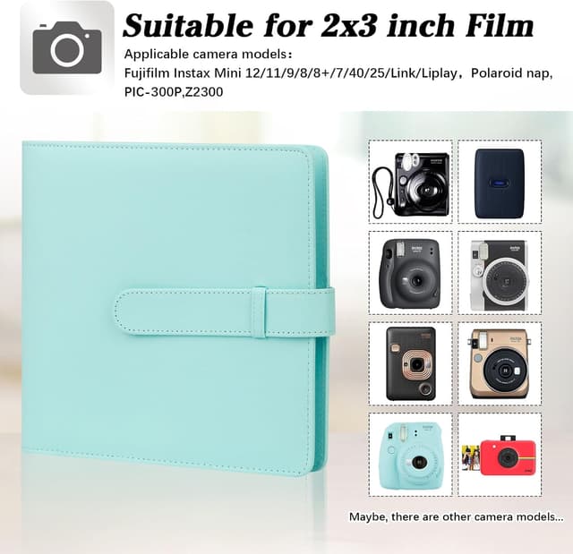 Detalle de 360-Fach Fotoalbum für Fujifilm Instax Mini & Polaroid Snap – 86x54-mm Sofortbildalbum mit transparenter Hülle (grün)