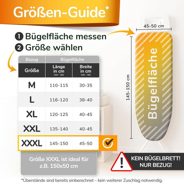 Detalle 2 de smart&gentle Super Soft 5 Schichten Turbo-Bügelbrettbezug 150x50 (XXXL), Made in Germany
