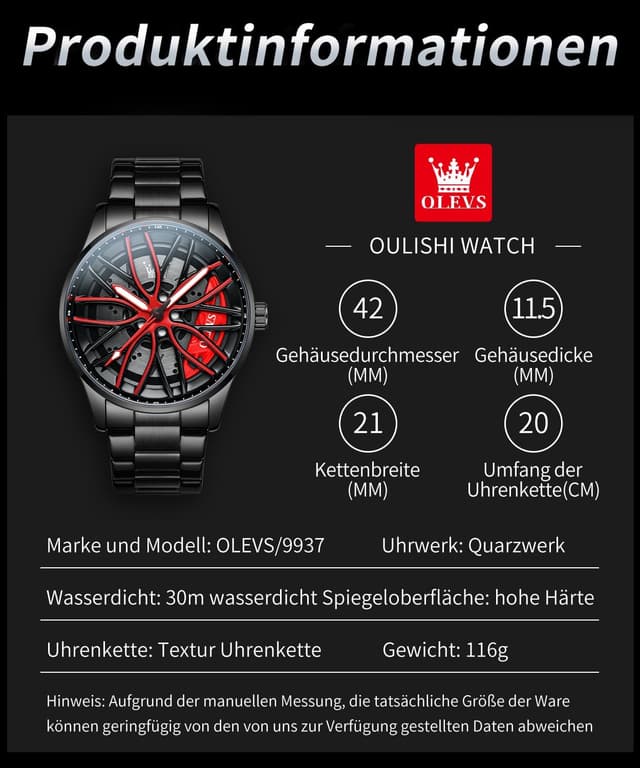 Detalle de OLEVS Herrenuhr Skelett Analog 3 ATM