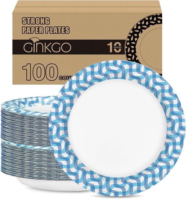 Detalle de Ginkgo 100-Count 10-Inch Paper Plates (Heavy-Duty, Thickened) for Holiday, Party, Picnic & Everyday
