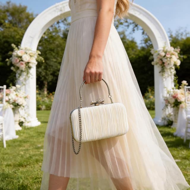 Detalle de Milisente clutch bag for women with top handle, pleated satin finish and antique brushed gold clasp