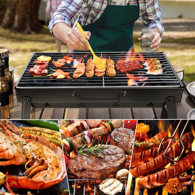 Detalle de AGM Holzkohlegrill Picknickgrill aus Edelstahl – kompakter tragbarer BBQ für Camping, Garten & Balkon