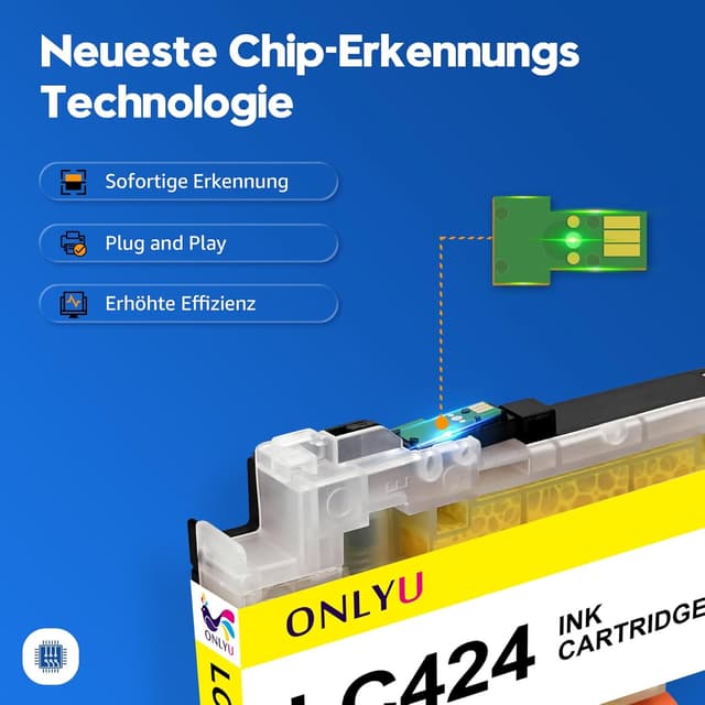 Detalle de ONLYU LC424 kompatible Brother LC424 für DCP-J1200W/DCP-J1200WE – 1× Schwarz, 1× Cyan, 1× Magenta, 1× Gelb