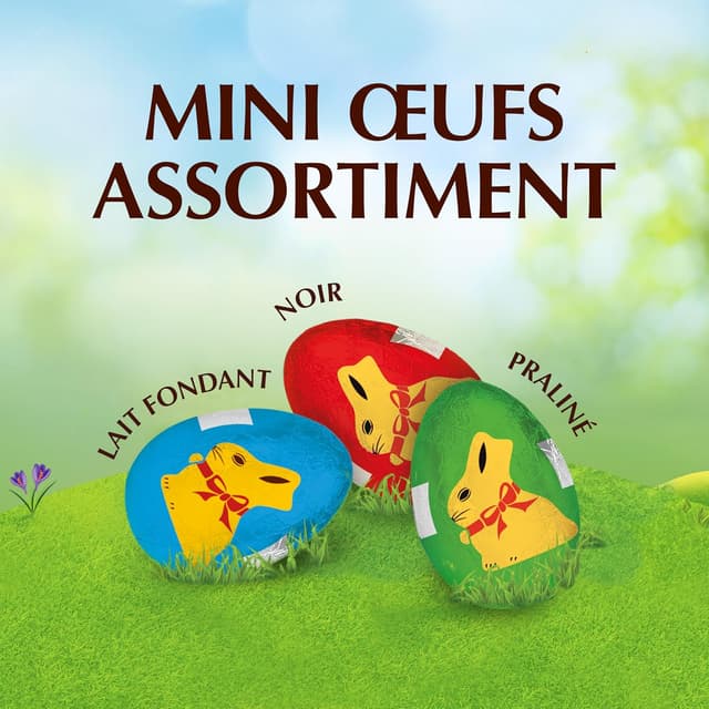 Detalle de Lindt mini œufs Pâques en sachet – assortiment chocolats au lait, pralinés et noirs, 350 g