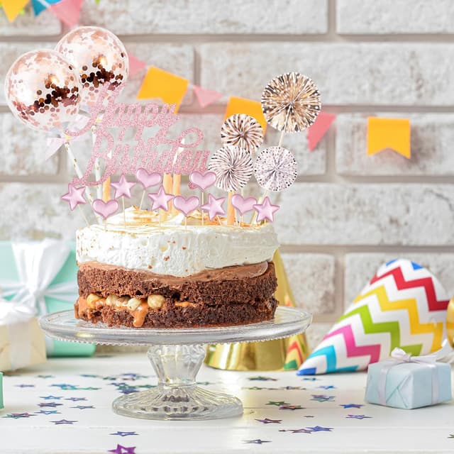 Thumbnail 5 de Decoración de Tartas Happy Birthday Rosa Oro ✨ - 17 Piezas