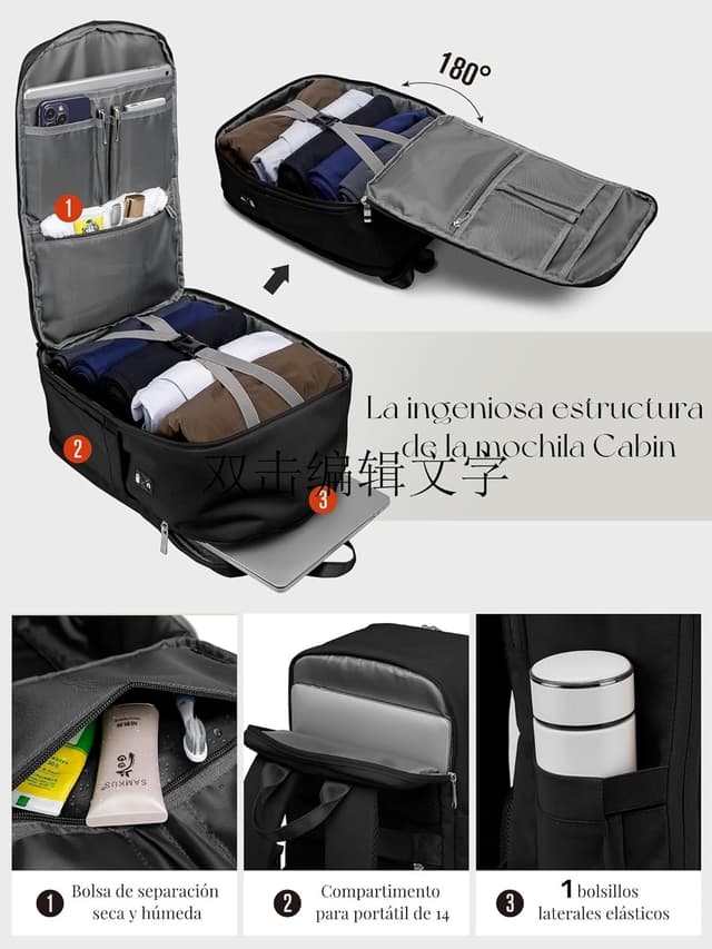 Thumbnail 4 de RuoSien Mochila Cabina con USB y Bolsillo Antirrobo ✈