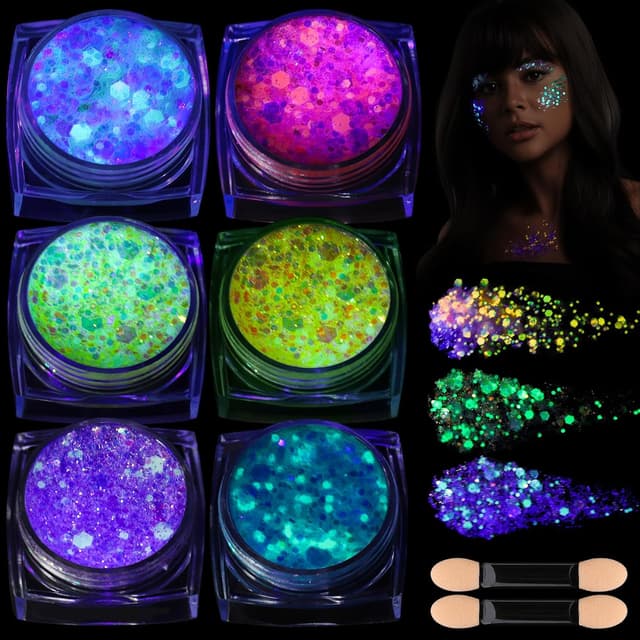 Detalle de Teenitor 6-Color Glow in the Dark Glitter Gel (Face, Body, Hair)