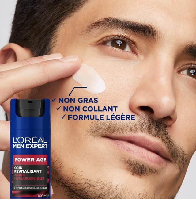 Detalle de L’Oréal Paris Men Expert Power Age – Soin visage revitalisant & anti-âge à l’acide hyaluronique (format XXL) 100 ml