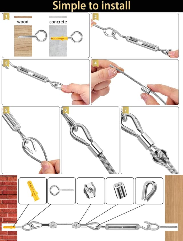 Detalle de AFences 30M Premium Stainless Steel Garden Wire Kit with M5 Turnbuckle Tensioner