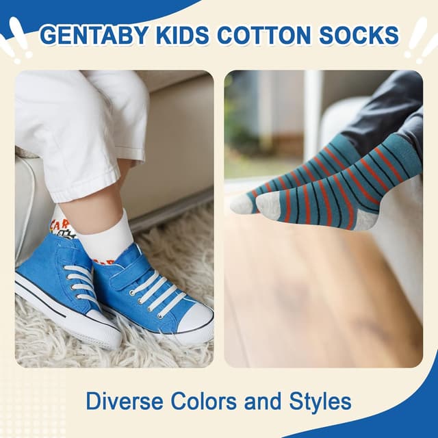 Thumbnail 6 de GENTABY 12 Pairs Boys Crew Socks (Organic Cotton) – Cartoon & Striped Toddler Socks for Ages 1–7