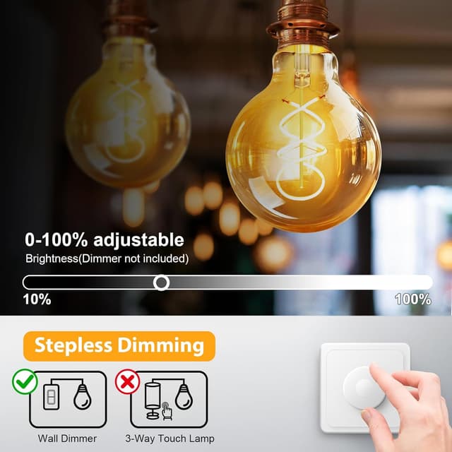 Detalle de URing E27 LED Vintage Glühbirne dimmbar 2200K (G80), 4 W – 3er-Set