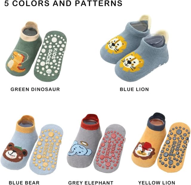 Detalle de Exemaba Baby non-slip grips ankle socks (5 pairs) for toddlers – cartoon anti-skid for boys & girls