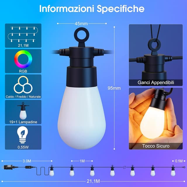 Detalle 1 de Light-Brightly Catena LED da esterno 21 m