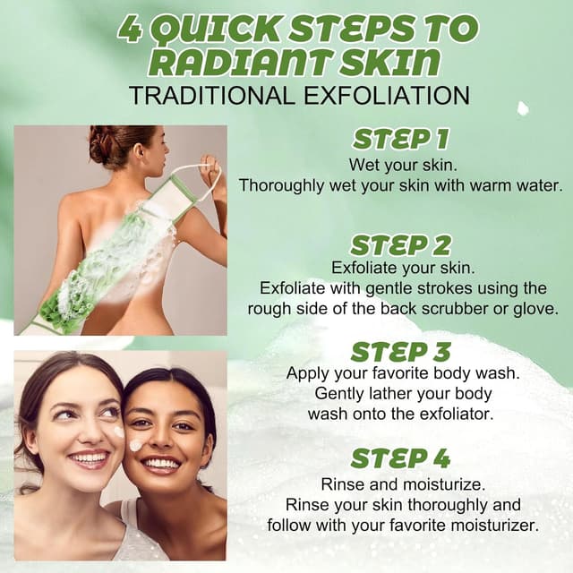 Detalle 2 de Homgaty Back Scrubber and Exfoliating Mitt Set – dual-sided loofah-style scrub strips and bath glove