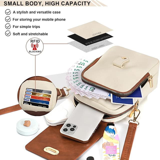 Thumbnail 6 de Leathario vegan leather cross body bag for women with RFID blocking slots (small phone & everyday purse)