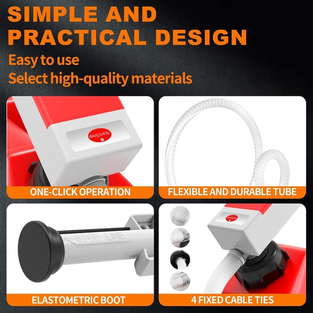 Detalle de Automatic Fuel Transfer Pump (Auto-Stop Sensor) Portable Gas Can Pump with 3 Adapters and 51" Hose