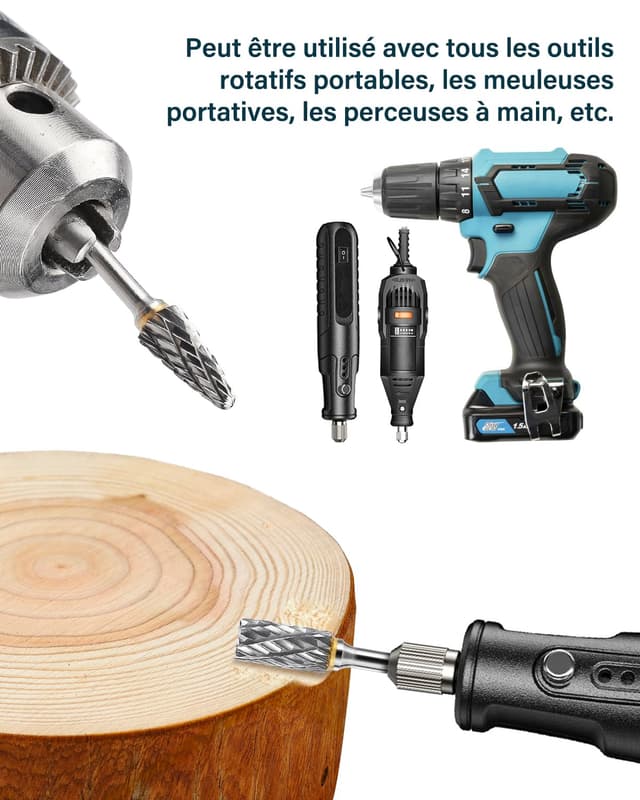 Detalle 2 de Set de 12 fraises rotatives en carbure de tungstène Lytool (double coupe) tige 1/8" pour Dremel, gravure, polissage et sculpture