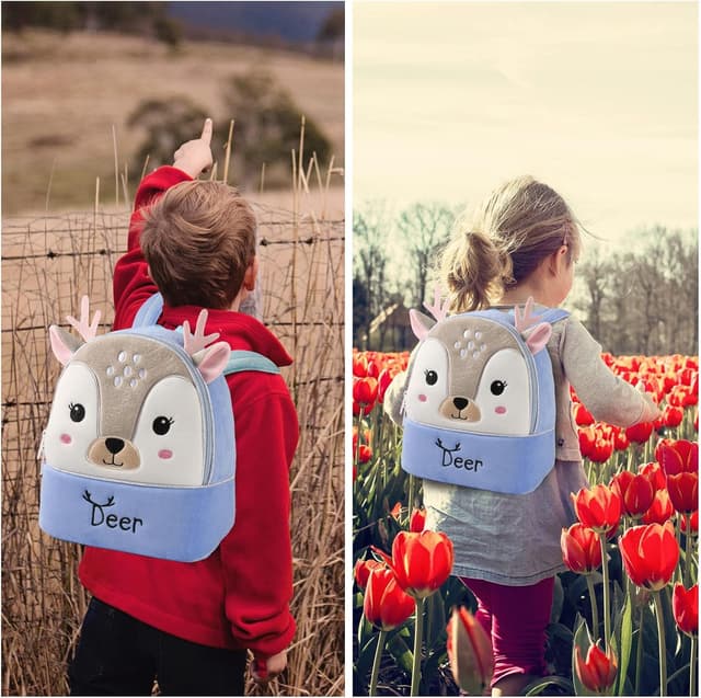 Detalle 2 de BAIGIO sac à dos maternelle en peluche pour enfants (27 x 24 x 7 cm) avec motifs animaux
