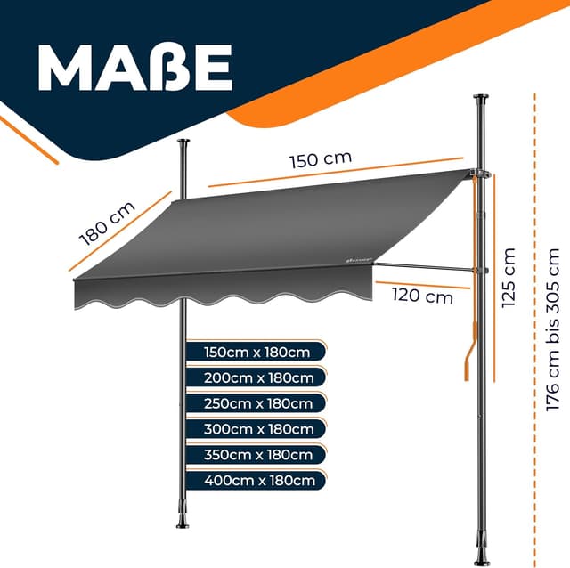 Detalle de KESSER Klemmmarkise mit Handkurbel für den Balkon (150 cm) – UV-beständig, ohne Bohren