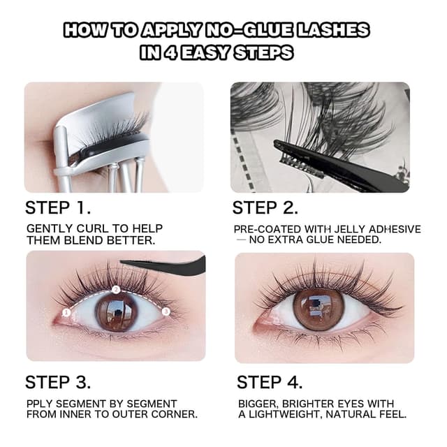 Detalle de Cofier Glue-Free Wispy Lash Clusters Kit (100 Pcs) with Lash Tweezer, 12–20mm D Curl