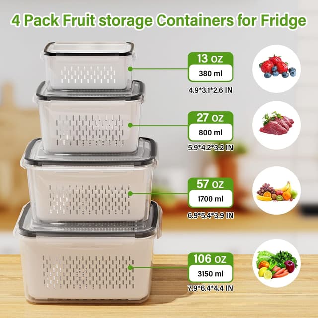 Thumbnail 2 de Fruit Storage Containers 4-Pack for Fridge 🥗