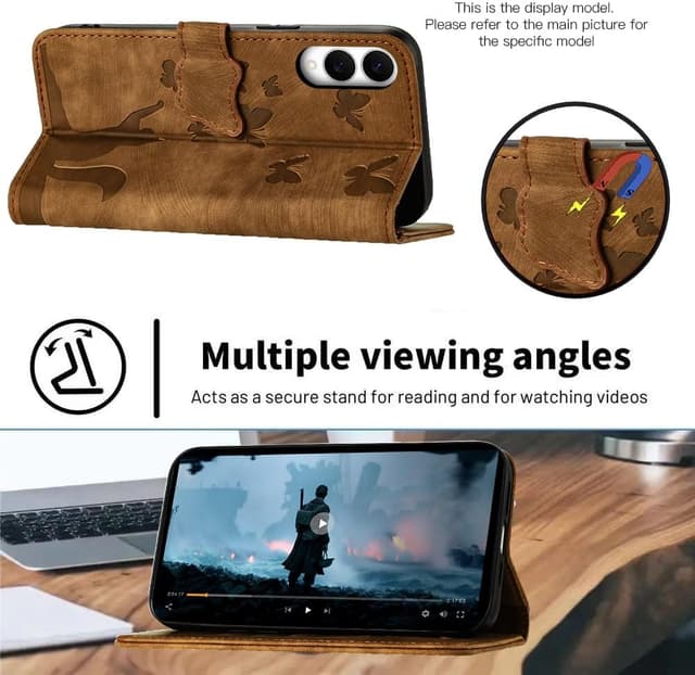 Detalle 2 de LSPCASA Handyhülle für Samsung Galaxy S25 Edge (6.7 Zoll) – PU-Flipcase mit Schmetterlingskatze, Kartenfach und Standfunktion (lila)