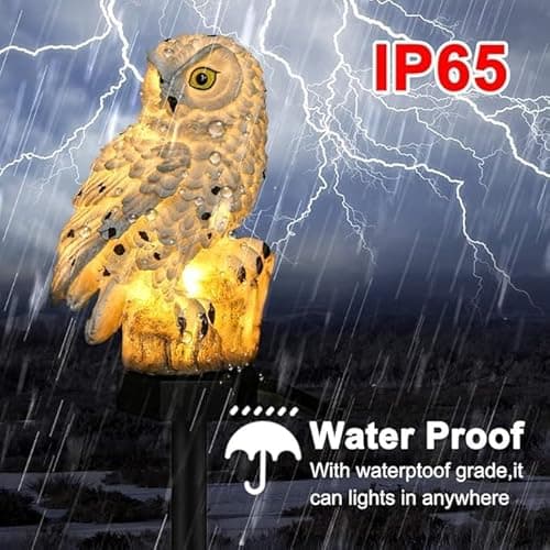 Detalle de Hoofun Lampe Solaire Extérieur Hibou : éclairage automatique étanche pour jardin et allée (blanc)