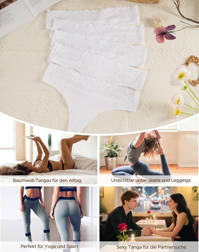 Detalle de INNERSY String Tanga Damen Spitze – 6er-Pack aus Stretch-Baumwolle
