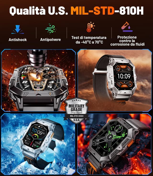 Thumbnail 6 de Smartwatch Uomo Militare TX1 grigio con batteria da 1000mAh, bussola/barometro e 10ATM