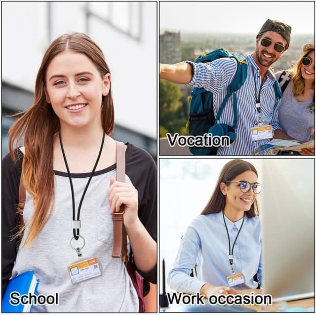 Detalle de Vicloon Schlüsselband lang aus Nylon/Polyester mit Karabiner und drehbarem Metallclip (ca. 46,5 cm), Schwarz