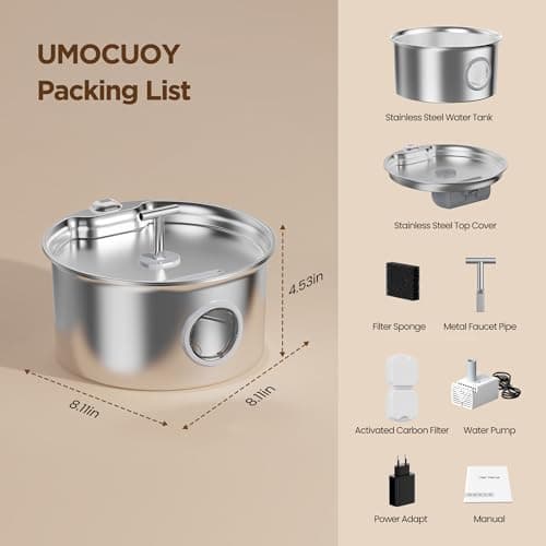 Thumbnail 8 de UMOCUOY fuente de agua para gatos de acero inoxidable 304 con cuenco dispensador automático y doble caño (2,6 L)