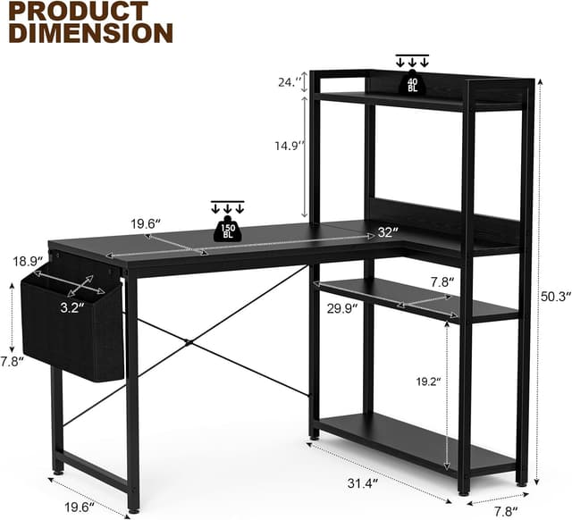 Thumbnail 2 de Grandder L‑Shaped Gaming Desk 100x80