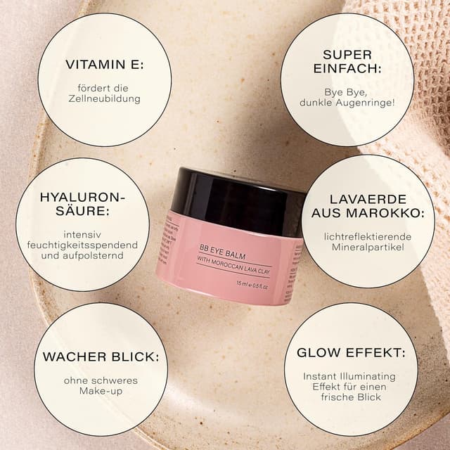 Detalle de Rosental Organics BB Eye Balm Augencreme mit Hyaluronsäure & marokkanischer Lavaerde (15 ml)