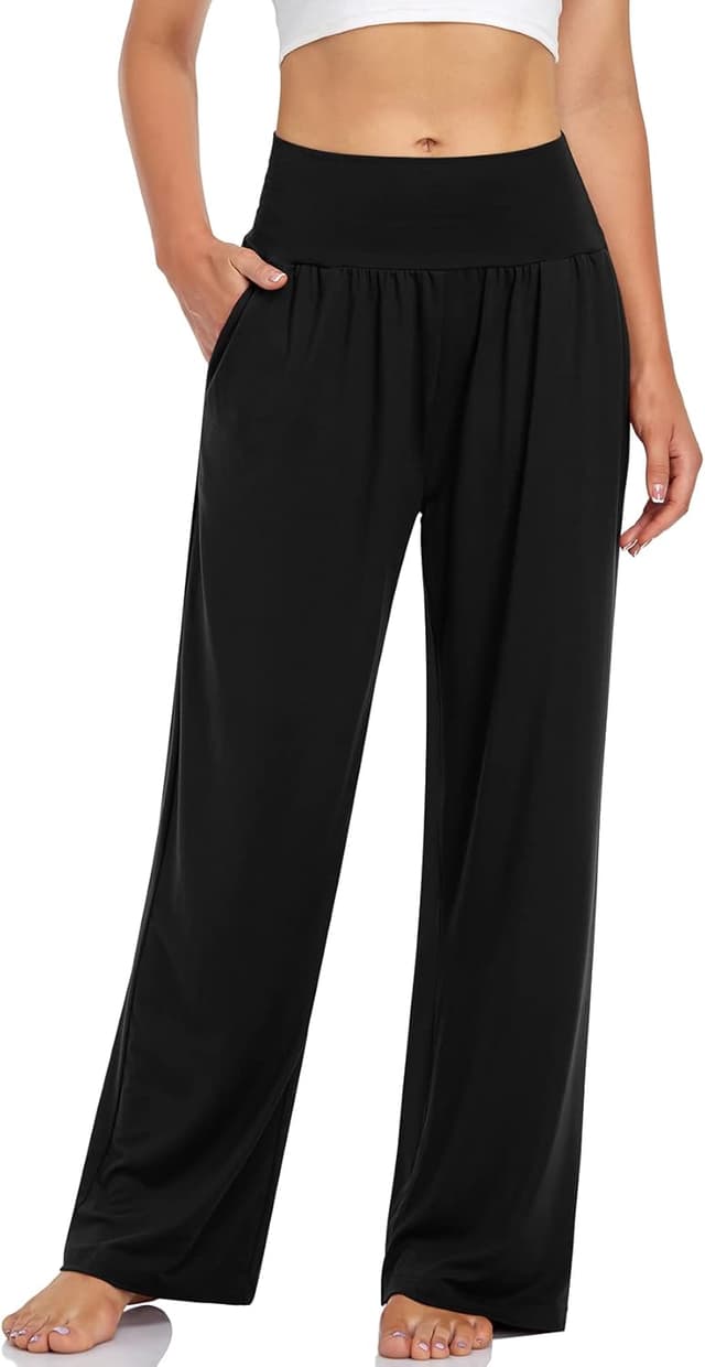 Detalle de UEU Women’s Casual Loose Wide Leg Cozy Pants Yoga Sweatpants with Pockets (High Waisted)