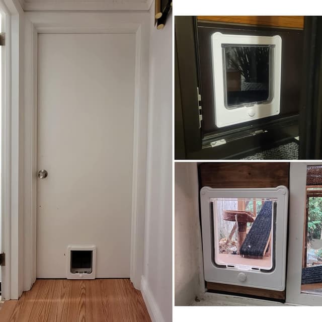 Detalle de PETLESO Katzenklappe mit 4-Wege-Magnet-Verschluss (leise, wind- und regendicht) für Türen – weiß