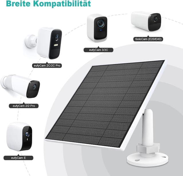 Detalle de Solarpanel für Eufy Kamera (5W) mit USB-C Anschluss, IP65 wetterfest – passend für EufyCam Modelle wie 3/3C/2/2 Pro/2C