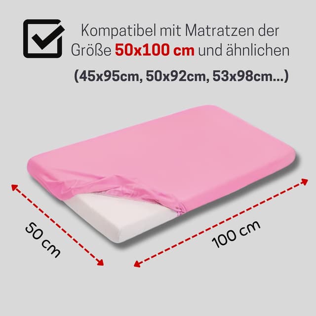 Detalle de Bisoo Spannbettlaken 50x95 / 50x100 (wasserdicht & atmungsaktiv) – Jersey Bettlaken für Babybett, Rosa