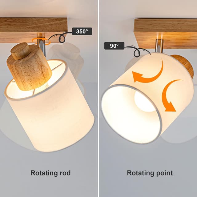 Detalle de Doughelec Deckenstrahler 3-flammig aus Holz mit schwenkbaren E14-Spots (ohne Leuchtmittel)