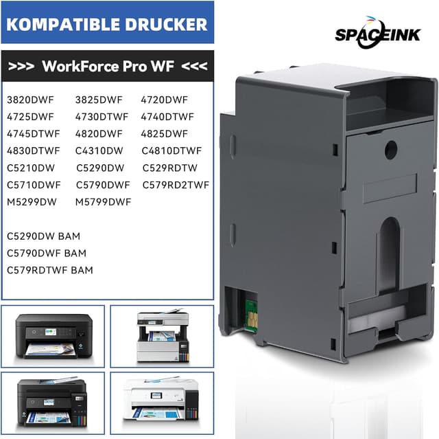 Detalle 2 de Spaceink Wartungsbox T6715/T6716 (C13T671500/C13T671600) – Resttintenbehälter für ausgewählte Epson WorkForce Pro & WorkForce Modelle