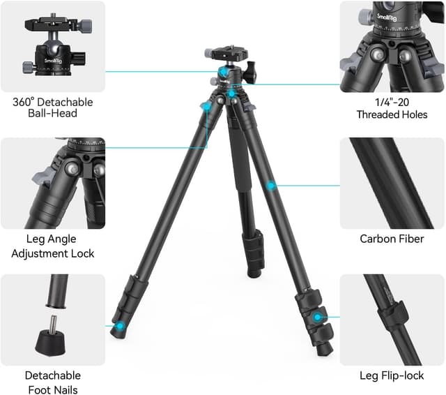 Detalle 2 de SMALLRIG AP-10-4060 52" carbon fibre tripod 12 kg load