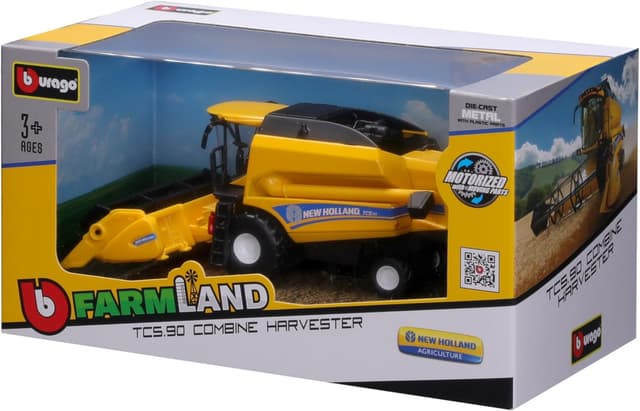 Thumbnail 6 de Bburago New Holland TC 5.90 Mähdrescher – gelber Bauernhof-Spielzeugtraktor mit Schwungrad-Antrieb