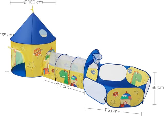 Detalle de SONGMICS 3-in-1 Kids Play Tent, Tunnel & Ball Pit (Rocket Theme) for Indoor/Outdoor Play
