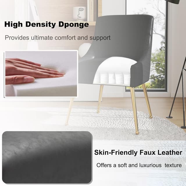Thumbnail 5 de Dining Room Chair Faux Leather Vanity Chairs Set of 2