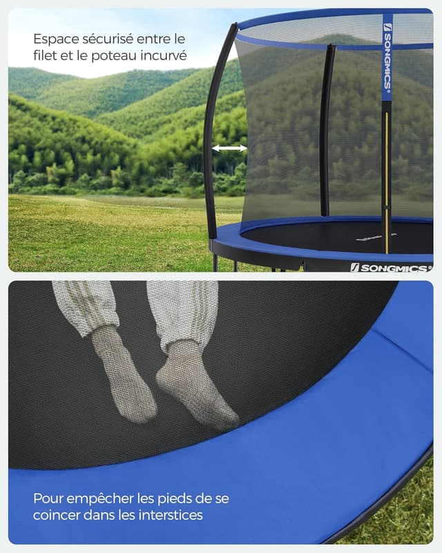 Detalle de Trampoline extérieur enfant SONGMICS diamètre 366 cm : filet de protection, coussins de sécurité et échelle