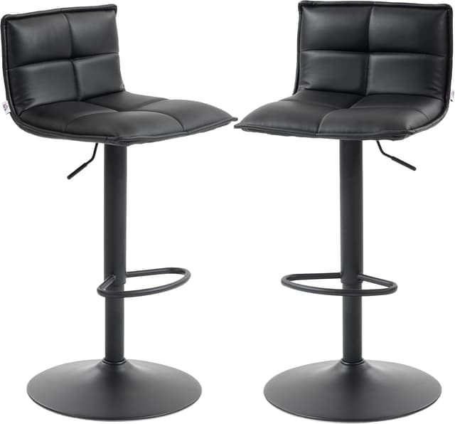 Detalle de HOMCOM Lot de 2 tabourets de bar réglables avec assise pivotante en PU, dossier et repose-pieds (noir)
