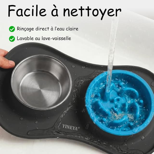 Detalle de Set YINEYA ciotole 3 in 1 anti-ingozzamento (cane e gatti) con tappetino pieghevole