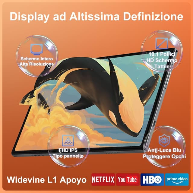 Detalle 2 de Dghrti Tablet Android 15 10,1" IPS HD, 30 GB RAM e 128 GB + 1 TB TF, Wi‑Fi 6 e fotocamere 5/8 MP (grigio)